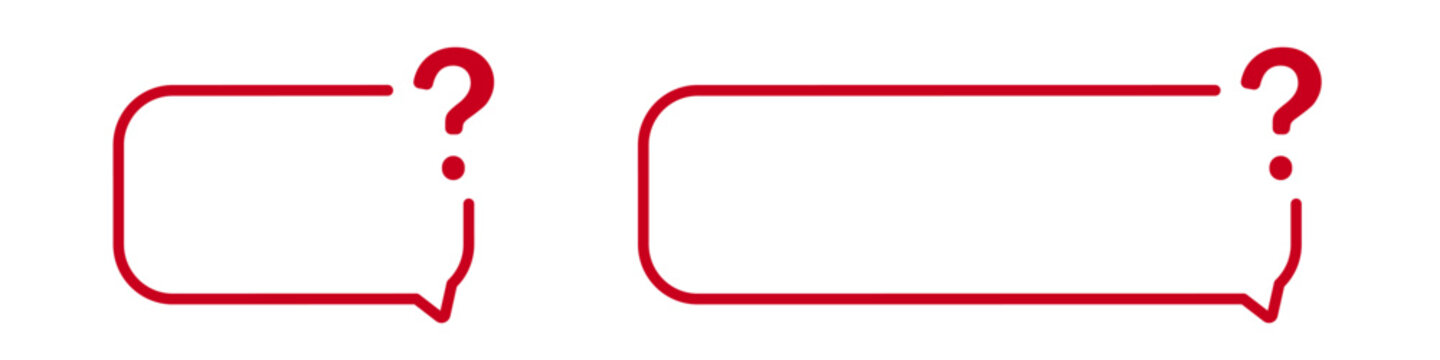 Red outline speech bubbles with question marks.