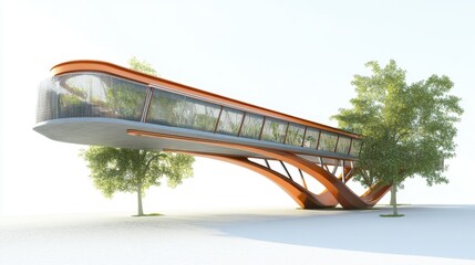 Bridge – Concept side view of pedestrian bridge with kinetic energy harvesting technology. White background.