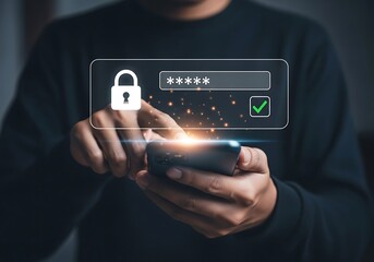 Entering Password on Smartphone with Secure Lock for Cybersecurity Protection.