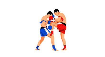 Obraz premium Dynamic Muay Thai Sparring Match Illustration in Vibrant Colors