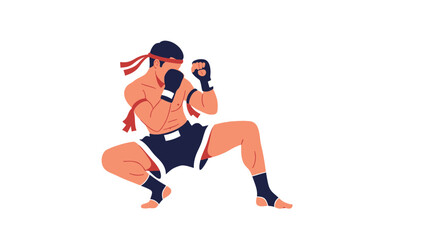 Naklejka premium Illustration of Muay Thai fighter in traditional stance and red headband