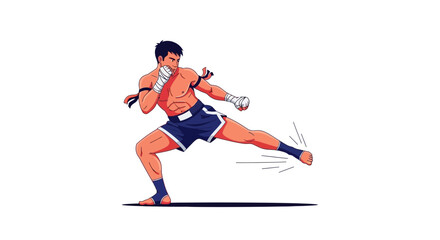 Obraz premium Muay Thai fighter unleashing a powerful kick, showcasing martial arts spirit