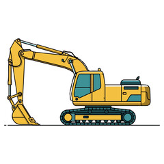Yellow excavator machine on tracks for construction work.