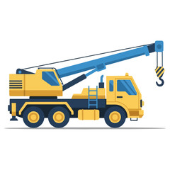 Obraz premium Yellow mobile crane truck with a blue telescopic boom.