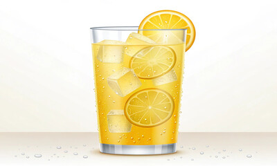 Cold lemonade with ice cubes