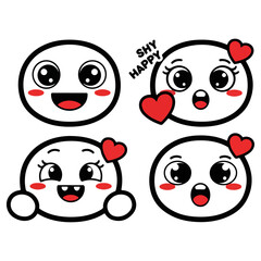 Cute cartoon emoticon faces showing shy and happy emotions.