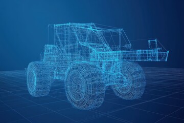 Robotic seeder – Wireframe blueprint of robotic seeder with wheels, terrain mapping lidar, and precision agriculture features.