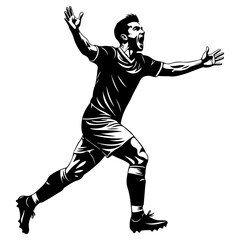 Obraz premium Dynamic Soccer Player Celebrating Goal in Black and White.