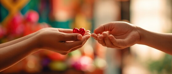 The heart exchange between two people symbolizing love and connection.