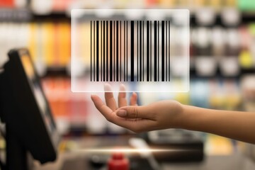 Woman's Hand Holding a Digital Barcode, Shopping and Technology Concept for Retail and Sales