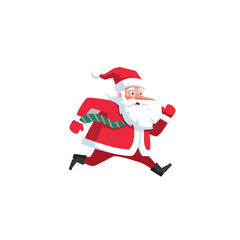 Santa Claus running fast to deliver Christmas presents.