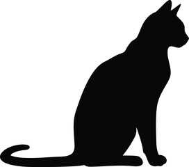 Black cat silhouette sitting elegant profile view minimalist icon vector