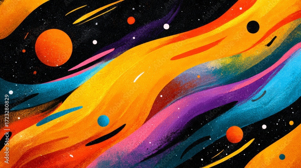 Poster vivid colors exploding on canvas, an abstract painting bursting with texture and movement.