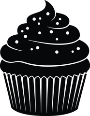 Hand drawn black cupcake delicious dessert sprinkles isolated graphic vector