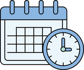 Obraz premium Blue calendar grid with clock showing time management concept schedule planning