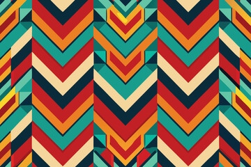 Fototapeta premium Geometric Chevron and Diamond Pattern in Red, Teal, and Cream tribal
