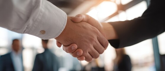 The Handshake Between Two Business Professionals in a Modern Bright Office Environment