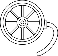 Obraz premium Simple line drawing of a vintage wagon wheel with handle antique transportation