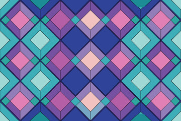 Fototapeta premium Geometric Diamond Pattern in Shades of Blue, Purple, and Teal abstract