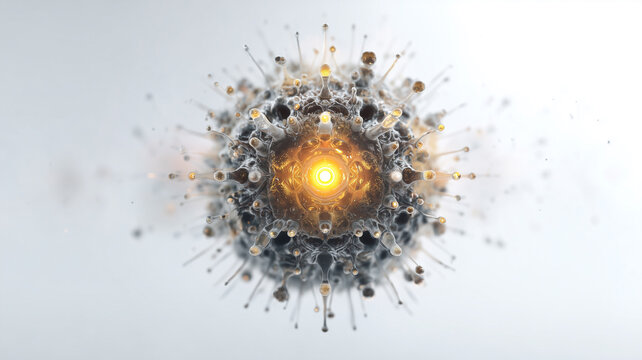 Abstract glowing sphere with radiating particles
