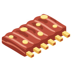 Isometric Rack of Ribs with Sauce Dabs Illustration.