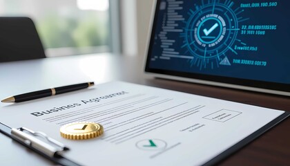 Professional business documents on sleek digital folder, secure online data