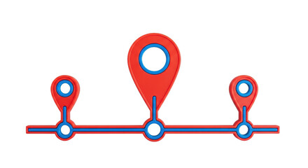 Isolated route map pointer pin stop point, concept of journey navigation, logistics network