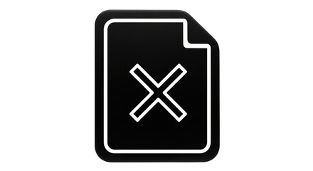 Isolated document icon with a big cross symbol, error mark, failure message, not available