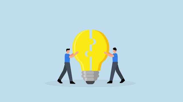 Teamwork, businessman collaborators associate link idea pieces interlock collectively