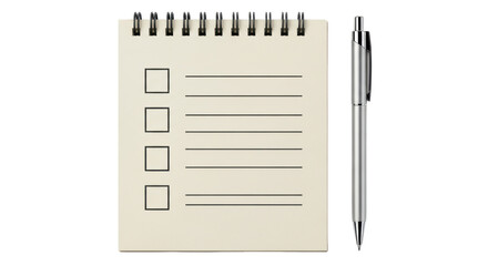 Isolated list pad with check boxes and metal pen ready for business notes or reminders