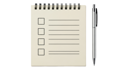 Isolated list pad with check boxes and metal pen ready for business notes or reminders