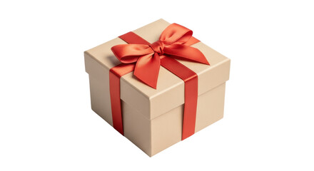 Isolated gift box with red bow, present wrapped for special occasion, luxury surprise, giving joy