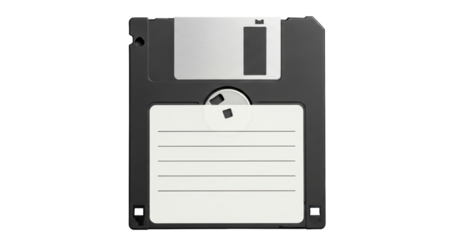 Isolated 3.5 inch floppy disk, old computer storage media, magnetic data carrier technology