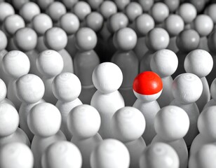 Single red figurine amidst many white