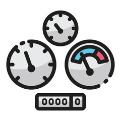 Dashboard with three gauges and a digital display