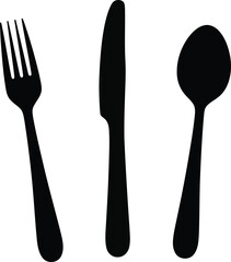 Elegant silverware set black silhouette isolated clean minimalist design vector