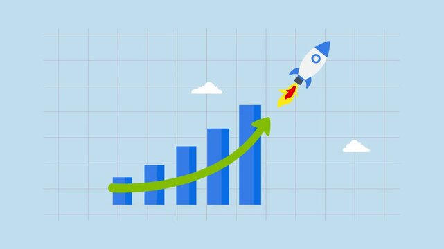 Exponential growth or compound interest, financial chart illustration with upward arrow resembling soaring rocket