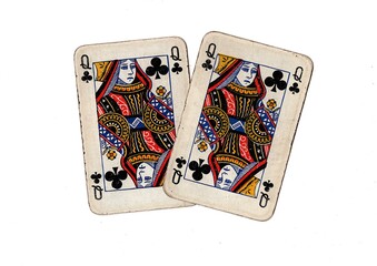 A pair of  identical vintage playing cards isolated on a white background.