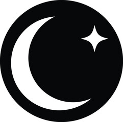 Stylized crescent moon and star simple icon graphic art vector