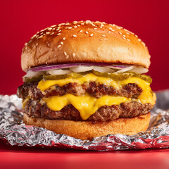 Juicy cheeseburger with melted cheddar