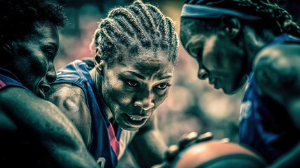 Intense moment during women basketball game with close player interaction