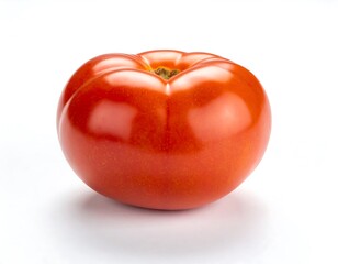 Single, ripe tomato against white background