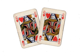 A pair of  identical vintage playing cards isolated on a white background.