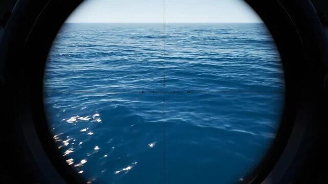 Submarine Periscope View of the Open Ocean on a Clear Day.