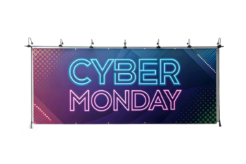 Cyber monday neon sign banner isolated on transparent background