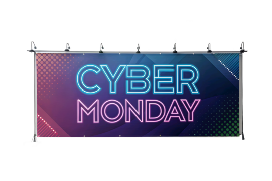 Cyber monday neon sign banner isolated on transparent background