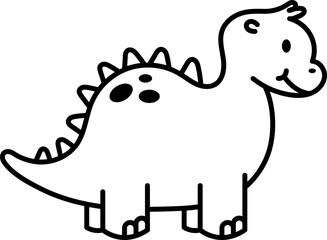 Cute Cartoon Dinosaur Illustration with Simple Lines for Children's Designs