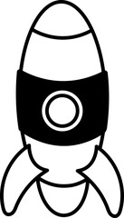 Black and white rocket ship illustration for space exploration and science learning