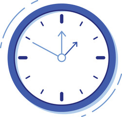 Blue analog clock with abstract motion lines and hour markers time white