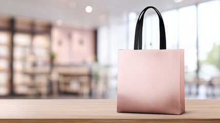 Fototapeta premium Minimalist Soft Pink Canvas Tote Bag Mockup Isolated on Blurred Background